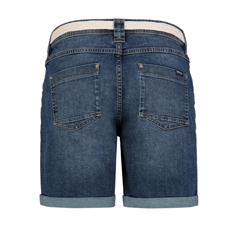 Sublevel Damen Jeansbermuda mit Gürtel, Aufschlag, 5-Pocket Dark-Blue M