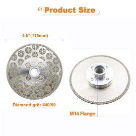 Electroplated Diamond Cutting Grinding Disc,BRSCHNITT 4 1/2 inch 115mm for Granite Marble Single Side Coated Diamond Grinding Wheel with M14 Flange