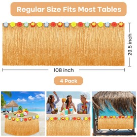 Morcheiong 4 Pack Luau Grass Table Skirt, 9 Feet x 29.5 Inch Hawaiian Table Skirt for Tiki, Jungle, Tropical Party Decorations Supplies (Yellow)