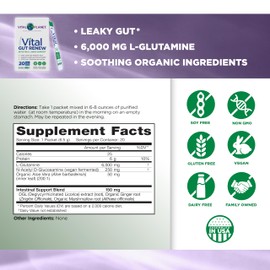 Vital Planet - Vital Gut Renew Powder Supplement for Leaky Gut Repair with L-Glutamine, Marshmallow and Ginger Root, DGL Licorice Root and Organic Aloe Vera, L Glutamine 6000mg, 20 Single Serve Packs