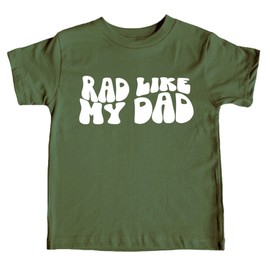 Rad Like My Dad Groovy Retro Shirt for Boys and Girls White on Military Green Shirt 12 Months