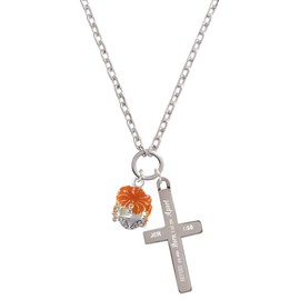 Delight Jewelry Hot Orange Hibiscus Flowers Spinner I Set You Apart Engraved Cross Zoey Necklace, 28"