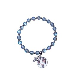 Cynthia Lynn"LIGHT of the WORLD" Stainless Steel Matter Aura Quartz Jesus Cross World Stretch Charm Bracelet (grey with white flash) (L (8 inches))