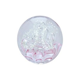 Dream Ball Paperweight Medium Pink Flower at the Base Fluorescent / Glow-in-the-Dark