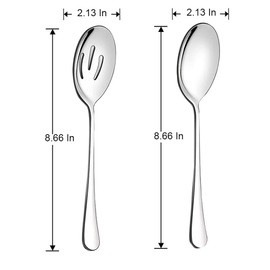 Serving Spoons Set, Oikejias 6 Pack Golden 8.7 Inches Buffet Serving Utensils 3 Mirror Polished Serving Spoons, 3 Slotted Spoons