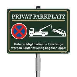Private Parking Sign with Stake, 35 x 25 cm, Sturdy Aluminium Sign with 70 cm Stake (Detachable), Unauthorised Parking Vehicles are Towed for a Charge, UV Protection, Private Parking