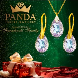 PANDA LUXURY JEWELLERY Gold-Plated 24K Jewellery Set for Women Earrings Silver 925 Hanging Earrings with Necklace Pear Crystals Stone 12 Birthstone Chain Women with Pendant Jewellery Girls, Sterling