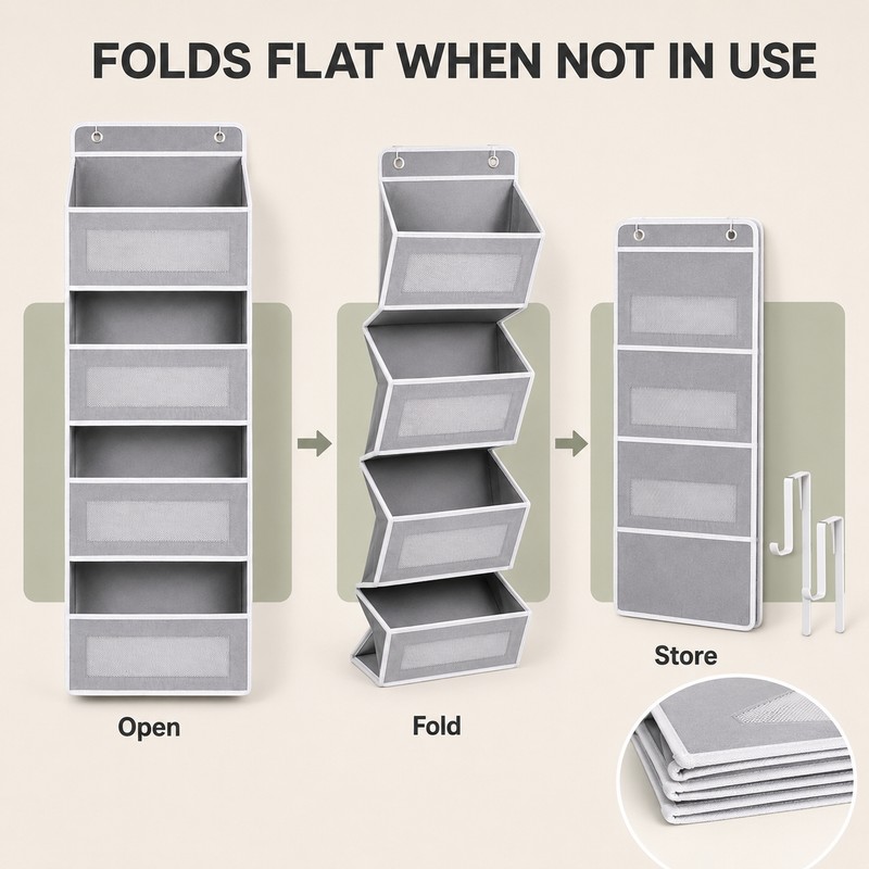 5-Shelf Over Door Hanging Storage Organizer with Large Capacity Pockets,