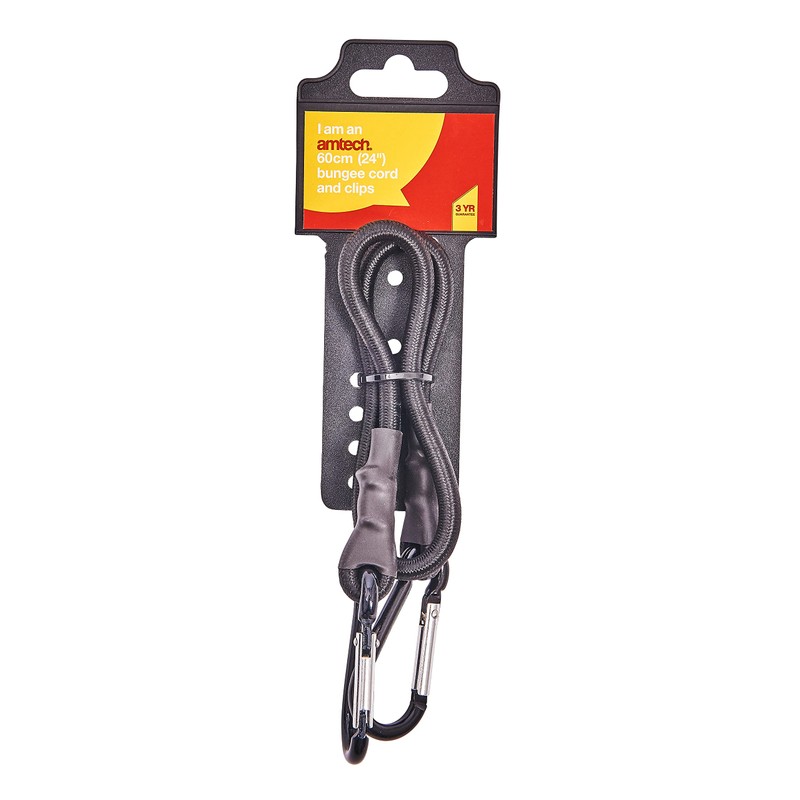 Amtech 24" Bungee Cord with Dual Carabiner Clips, 8mm Heavy-Duty