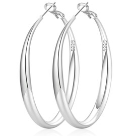 PABBEU S925 SterlingSilver Hoop Earrings Hypoallergenic Silver Hoop Earrings for Women Lightweight Large Sterling Silver Hoops Earring 30/50/70mm