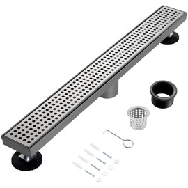 muschbath 32 Inch Linear Shower Drain, Brushed Nickel Shower Drain, Flat and Tile-in Grate, 304 Stainless Steel, Easy to Install and Clean for Bathrooms (Drain Base Not Included), LSD-04A-32S