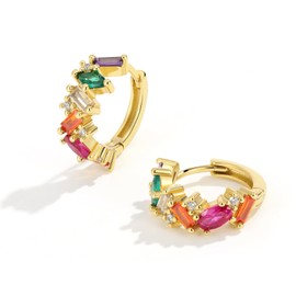 BIZK Hoop Earrings for Women Earrings Small Huggie Hypoallergenic Gold Silver with Zirconia Earrings for Women Girlfriend Mum Girls, Yellow Gold