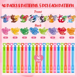 40 Pack Valentines Bubbles Cards for Kids Classroom with Mini Bubble Wands 8 Different Designs Animal Themes Greeting Valentines Day Cards for Boys Girls School Exchange Gifts Valentines Prizes