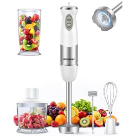 Immersion Blender Handheld 1000W 5 in 1 Corded Stick Hand Blender Kitchen with 12 Speed, BPA-Free, Mixing Beaker, Chopper, Whisk, Milk Frother, Perfect Emulsifier for Soup, Baby Food, Sauce, Puree