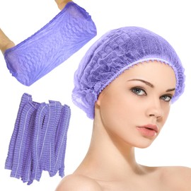 21inches Hair Net Disposable Bouffant Caps 100 Pcs, Elastic Dust Cap for Food Service, Kitchen Head Cover for Women (Purple)