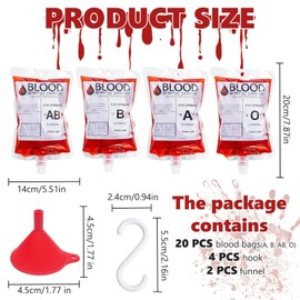 20 x Blood Bags for Drinks with Accessories,Vampire Blood Bag for Halloween