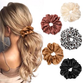 Scrunchies Hair Ties Elastics Bands Ponytail Holder Pack of Neutral Scrubchy Hair Accessories Women Girls (Big, 4 Color Mixed3)