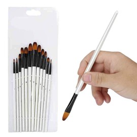 12 Pcs Watercolor Brushes, Pearl White Rod Watercolor Paint Brush Set Nylon Hair Artist Acrylic Brush for Watercolor Oil Painting[Filbert Tip]Paintbrush Sets