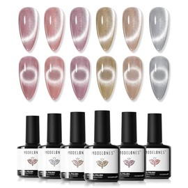 modelones- Juego de esmaltes de uñas en gel con efecto ojo de gato, 6 colores, holográficos, 9D, semitransparentes, con purpurina