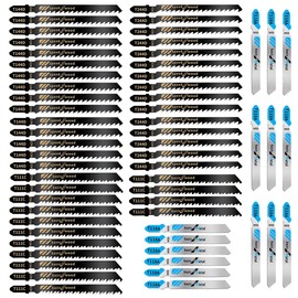60Pcs Jigsaw Blades Set, Contractor Assorted T Shank Jig Saw Blades, Multi-Purpose HCS/HSS Saw Blades for Cutting Wood, Plastic, PVC and Metal (T144D,T244D,T111C,T118A Each 15pieces)