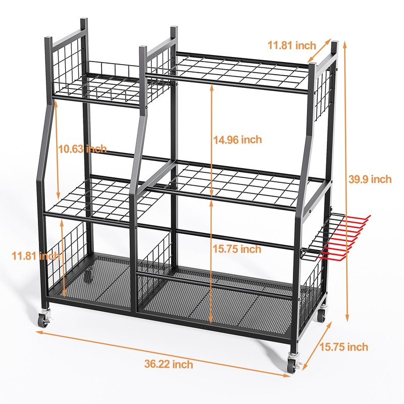 Garden Tool Organizer with Wheels for Garage, Freestanding Garage Tool