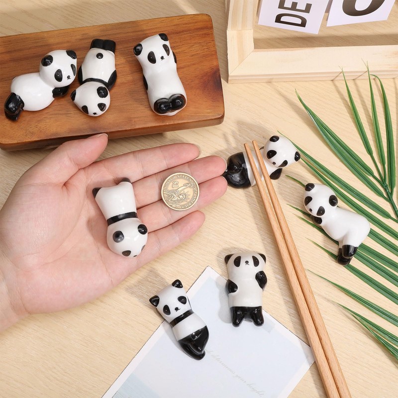 GLOBLELAND 8Pcs Panda Chopsticks Holder Cute Ceramic Chopstick Rest Chopsticks
