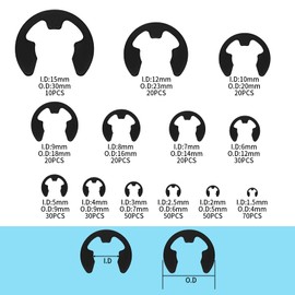 420 Pcs E-Clips, Circlips, External Retaining Ring E-Clips, Snap Opening Ring Circlip Kit, Carbon Steel E Clips Assortment Kits - 13 Sizes, M1.5/M2/M2.5/M3/M4/M5/M6/M7/M8/M9/M10/M12/M15