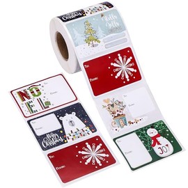 SUNCOLOR Christmas Gift Tags, 500 Count, 3x2 Inch, 6 Festive Designs, Self-Adhesive, to-from Format for Christmas Decorations Holiday Present Wrapping