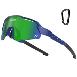 suoso Kids Sports Polarized Sunglasses: Youth Baseball Sun Glasses Cycling Goggles for Boys Girls Age 6-12 Lightweight TR90 Dark Bule and Carabiner