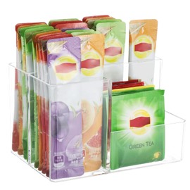 Water drink Packet Holder, Drink Packet Organizer, Water Flavor Packet Storage Container, Acrylic Water Flavor Storage Basket with Dividers for Storage Bins for Refrigerator Pantry Bins Cabinets