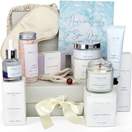 Jasmyn & Greene Canasta de regalo de spa de lujo para mujeres - 10 regalos relajantes de spa para cumpleaños de mujeres con lavanda. Regalos para despedida de soltera para mujer con kit de autocuidado