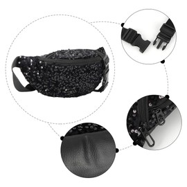 Meliyya Bum Bag Sequins Women's Waist Bag Shiny Shoulder Bag Stylish Fanny Pack Wide Strap for Travel Festival Party Everyday, A08108-Black