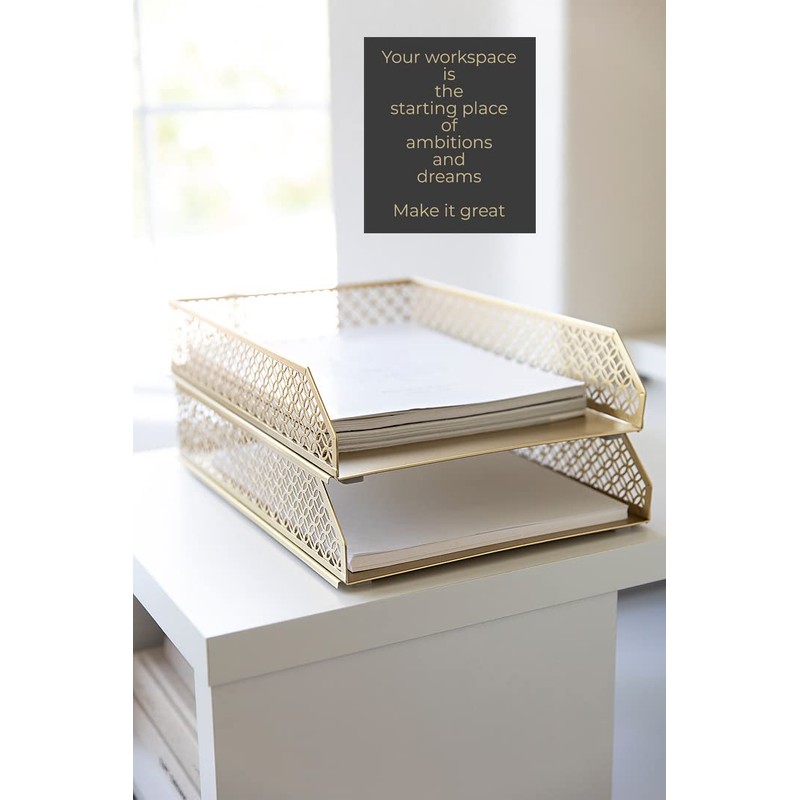 BLU MONACO Gold File Organizer – Stackable Paper Tray Set