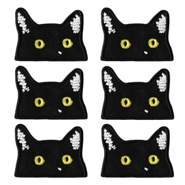 6 Pcs Black Cat Patch Universal Cartoon Peeking Cat Embroidered Patch for Hat, Jackets, Jeans, Bags, DIY Accessories, Iron on or Sew on