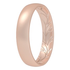 ThunderFit Women Silicone Wedding Rings, Breathable Leaf Cross Pattern Engagement Bands 4mm Wide 1.5mm Thick - 1/4 Variety Multipack (Rose Gold - Size 6.5-7 (17.3mm))