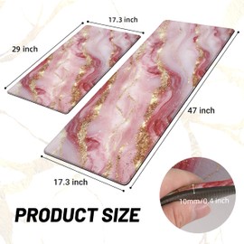 Tyrot Gold Pink Kitchen Mats for Floor 2 Pcs Modern Marble Anti Fatigue Mats for Kitchen Floor Mat PVC Non Slip Waterproof Kitchen Rugs for Kitchen Floor Sink Office Laundry 17.3"X28"+17.3"X47"