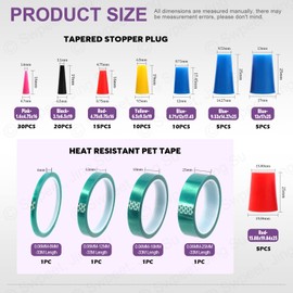 Swpeet 104Pcs 36 Yards 4 Sizes 1/4",1/2", 7/10", 1" Green Powder Coating Masking PET Tape with High Temp Silicone Rubber Protective Tapered Plug Assortment Kit for Painting, Powder Coating