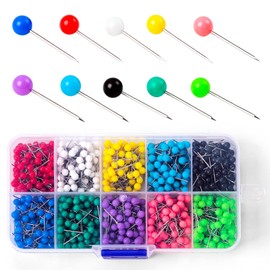 1000 Pcs Map Pins, Push Pins for Bulletin Board 1/8 Inch, Map Pins for Travel Map 10 Colors, Plastic Head Stainless Steel Map Tacks for Cork Board, World Map Pin Board, Office Supplies