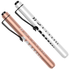 Diagnostic Light Pupil Light, RISEMART Pack of 2 Reusable LED Pen Lamp with Pocket Clip as Nurses Doctors Students Pen Light (Gold and White)