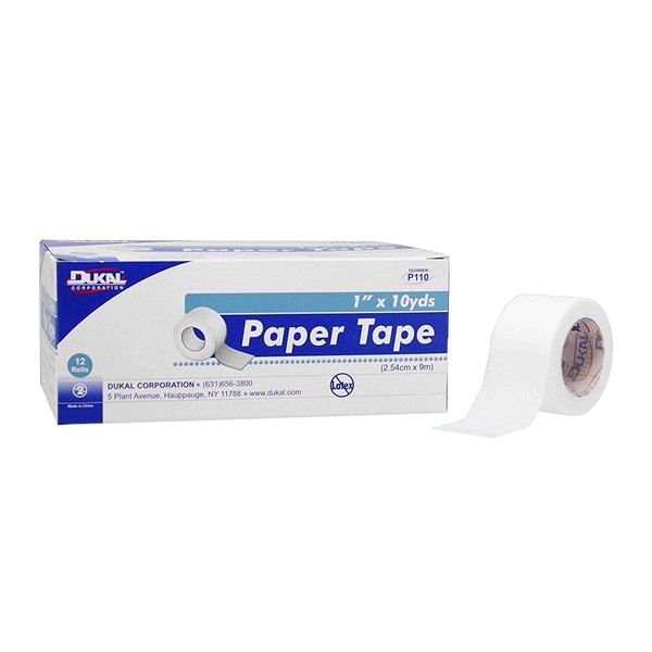 Dukal Paper Tape, Non-Sterile, 1" W x 10 yd. L (12 Boxes of 12) (Pack of 144)