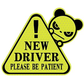 New Driver Sticker Sign for Car - Essential New Driver Signs - Window Cling - 5" by 5" Decal - Yellow Color, Perfect for New Drivers, Please Be Patient New Driver Car Sticker Decal