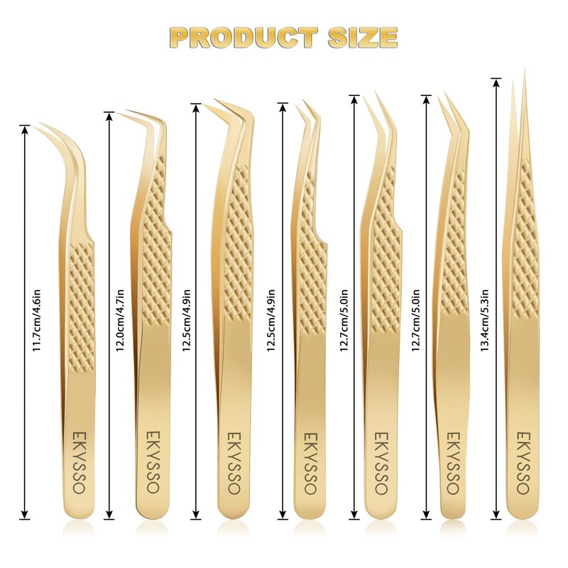 Eyelash Tweezers for Lash Extensions (Set of 7), Professional Lash