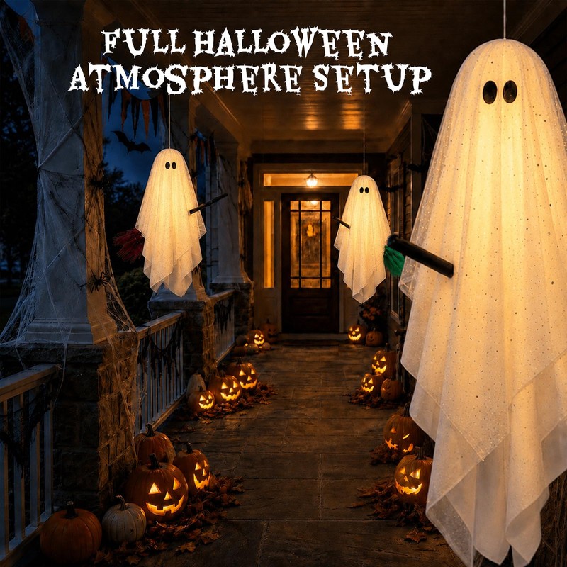 Halloween Decorations Outdoor, 3 Pack Hanging Light Up Ghosts on