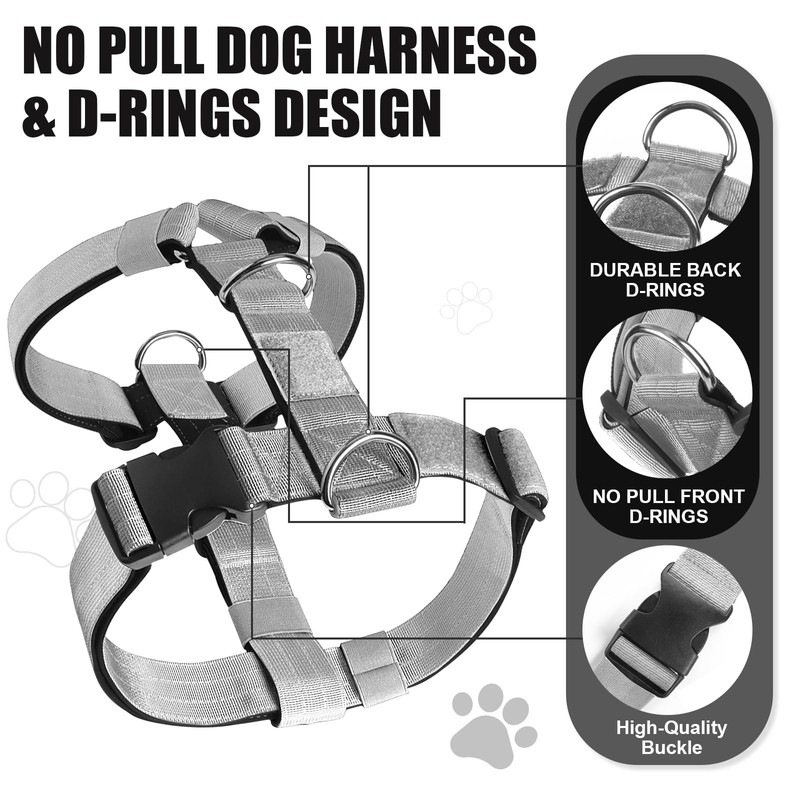 No Pull Dog Harness, Heavy Duty Tactical Dog Harness, Adjustable