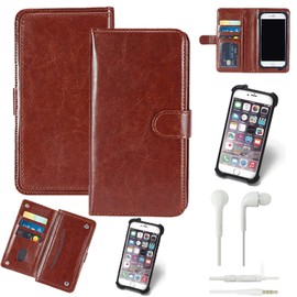 K-S-Trade High-Quality & Innovative 360° Case for Energizer Power Max P551S with Headphones Brown Faux Leather Bookcase WalletCase