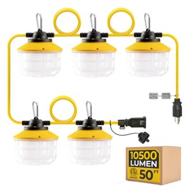 HYANGLUX Outdoor Construction LED String Lights: 3 Prong 50FT 75w 10500lm ETL Certified Super Bright Temporary Lighting Hanging IP65 Waterproof Work Light for Attic Jobsite Garage