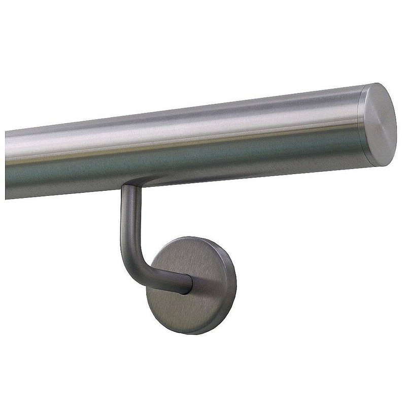 Stainless Steel Handrail, 42.4 mm Diameter, With Angled Bracket &