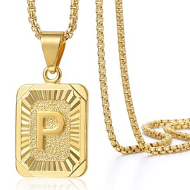 Trendsmax Initial Letter Pendant Necklace for Mens Womens Gold Plated Letter P Pendant Necklace Stainless Steel Box Link Chain 22inch