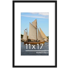 PEALSN 11x17 Picture Frame, Display Pictures 8 x 12 with Mat or 11 x 17 Without Mat for Wall Mounting Display, Photo Frames, Black