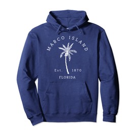 Vintage Marco Island Florida Palm Tree Graphic Design Pullover Hoodie